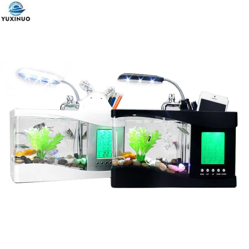 Aquarium Fish Electric - Настольный мини-аквариум USB с LED-подсветкой, ЖК-дисплеем,